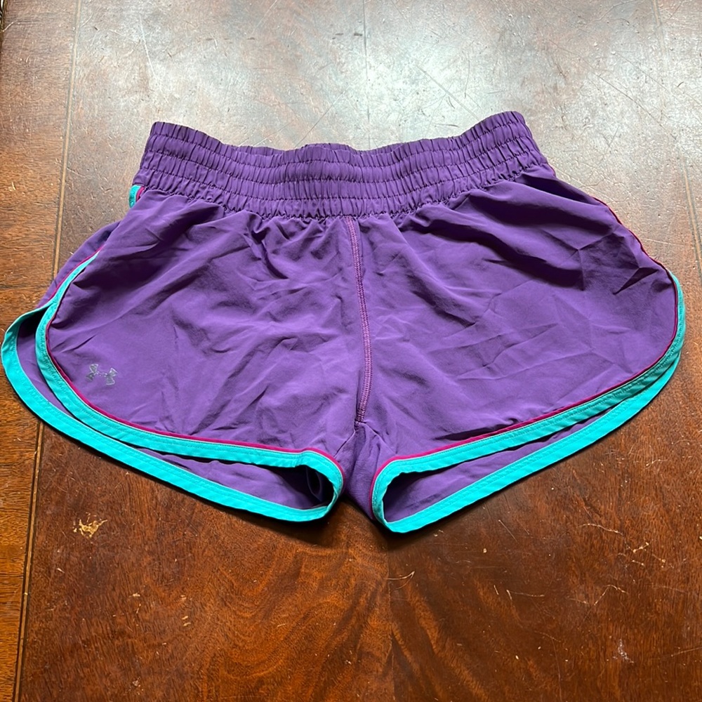 Womens Under Armour shorts Small- purple/ turquoise/pink
